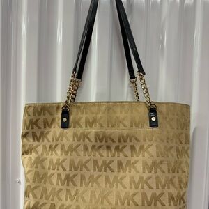 Michael Kors Brown Logo Tote with Black Straps